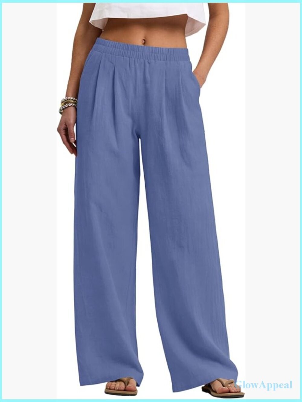 Cotton Linen Wide Leg Palazzo Pants with Pockets Flowy Summer Casual